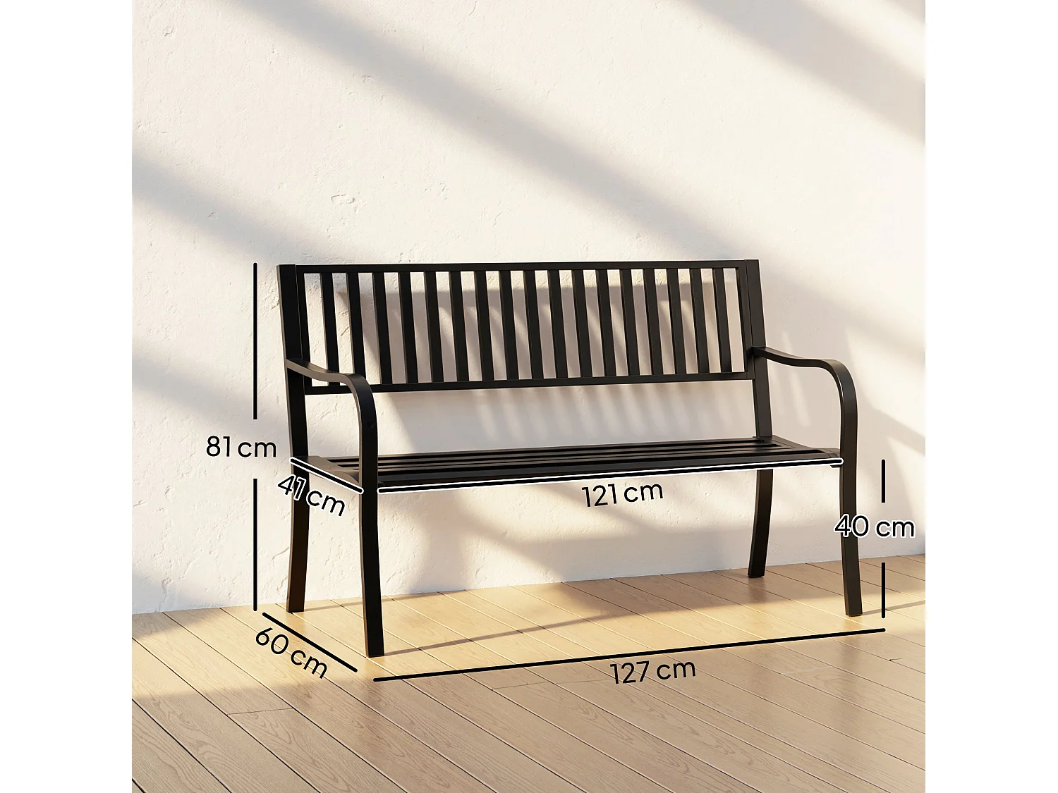 Dosu Black Metal Outdoor Garden Bench Loveseat 2 Seater Slatted Frame