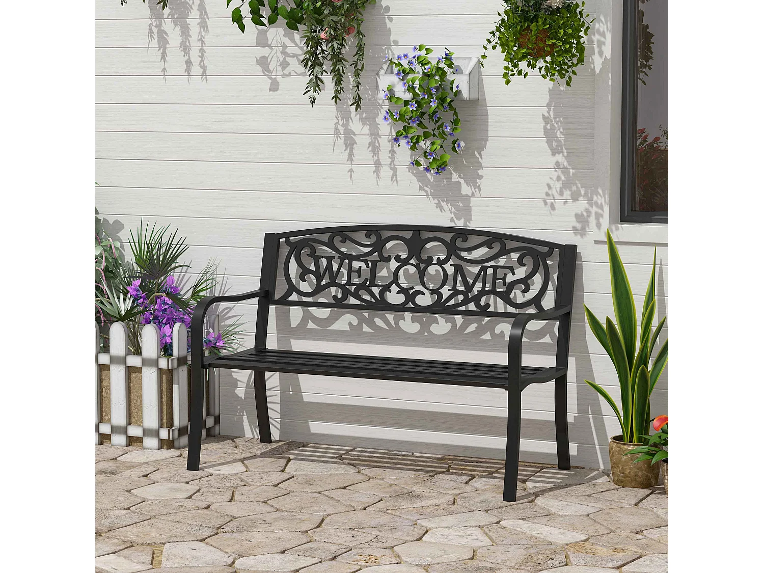 Rolare 126cm Black Steel Two Seater Outdoor Bench
