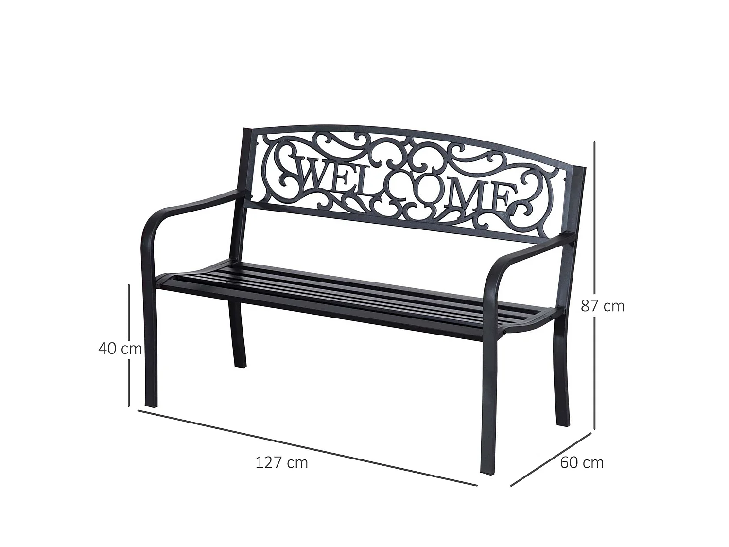 Rolare 126cm Black Steel Two Seater Outdoor Bench
