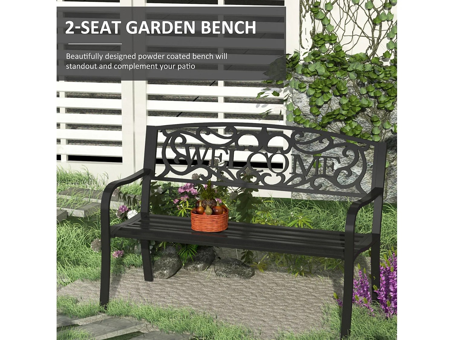 Rolare 126cm Black Steel Two Seater Outdoor Bench