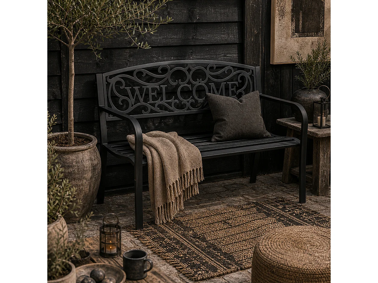 Rolare 126cm Black Steel Two Seater Outdoor Bench