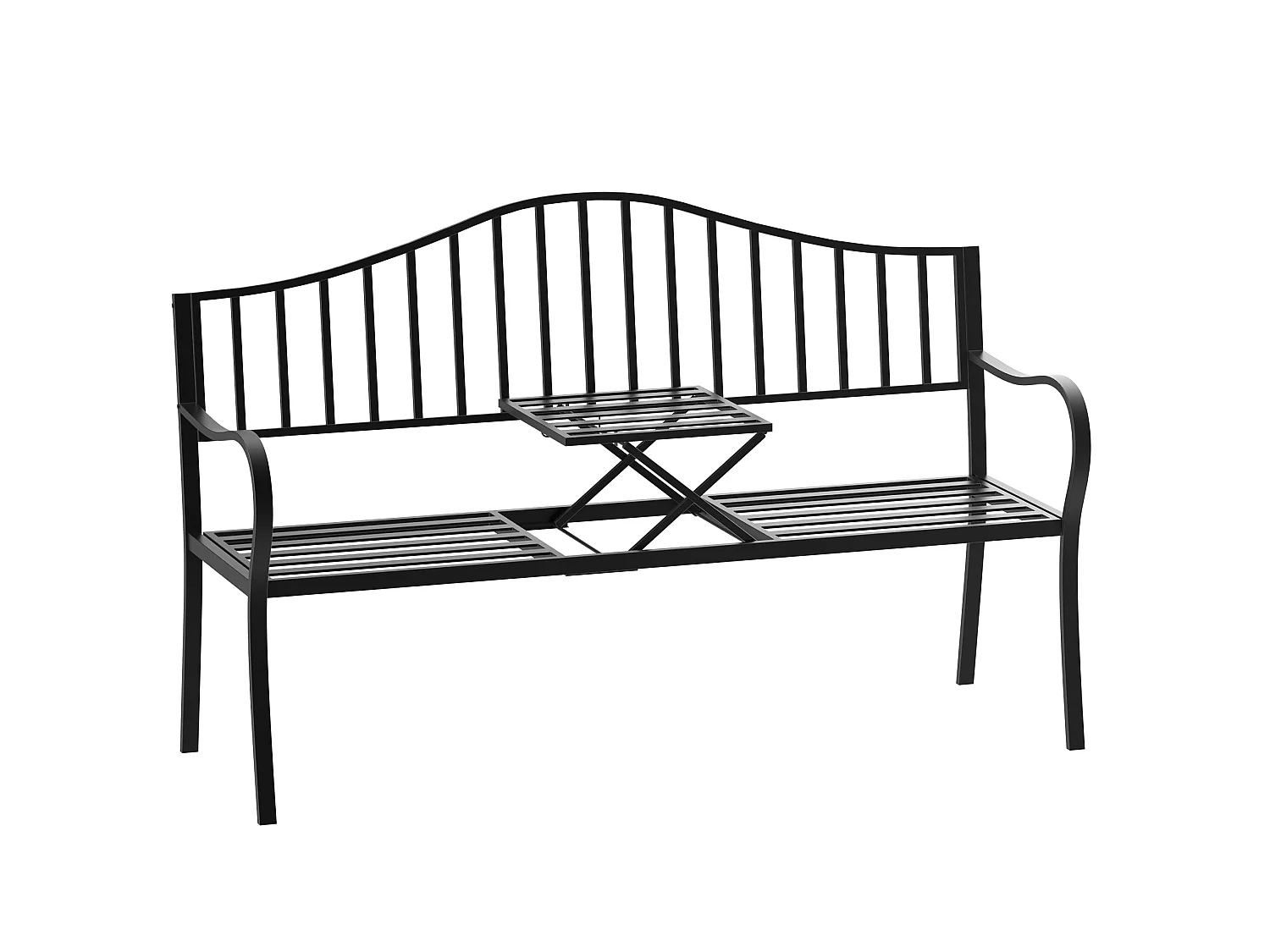 Metal Garden Bench with Integrated Centre Table 150cm Black