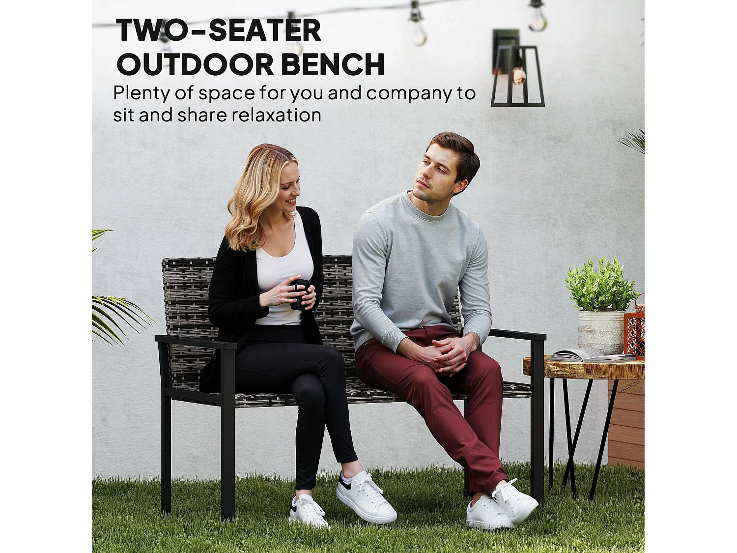 Batare 2 Seater Rattan Garden Bench with Armrests Grey