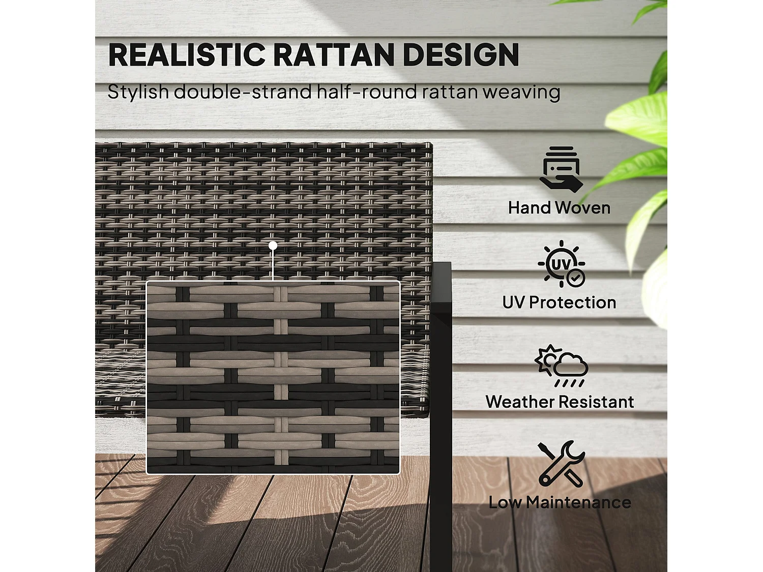 Batare 2 Seater Rattan Garden Bench with Armrests Grey