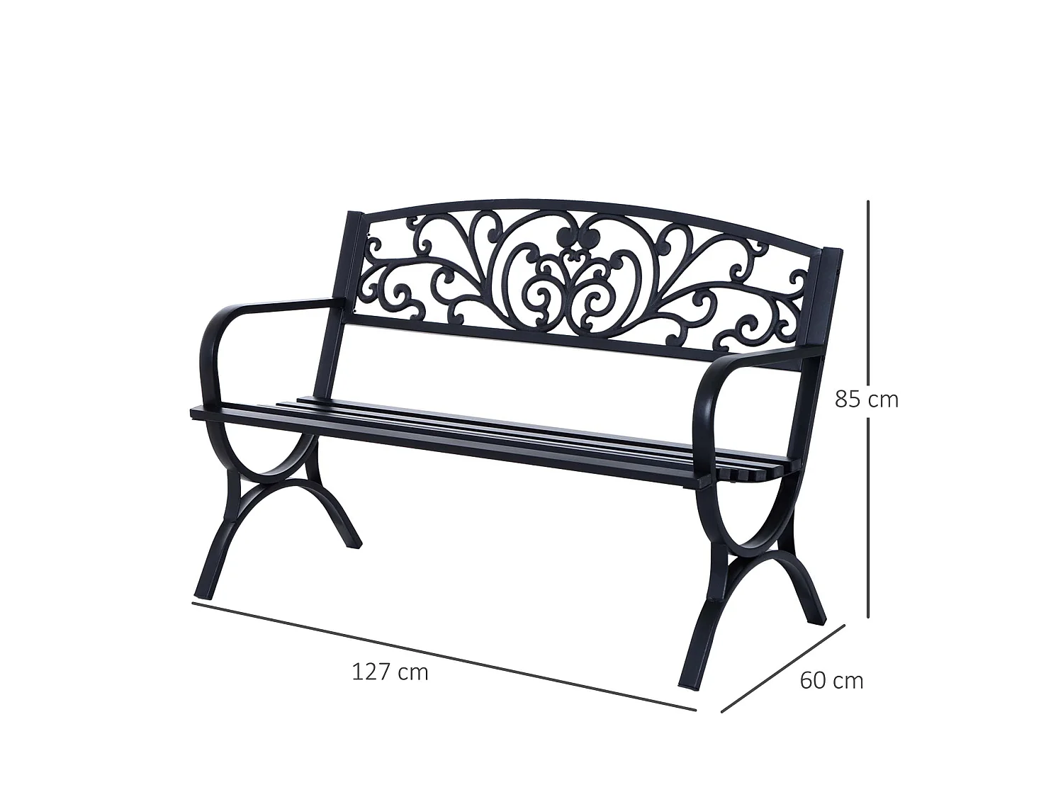 Yota Nile 127cm Powder Coated Steel Garden Bench Black