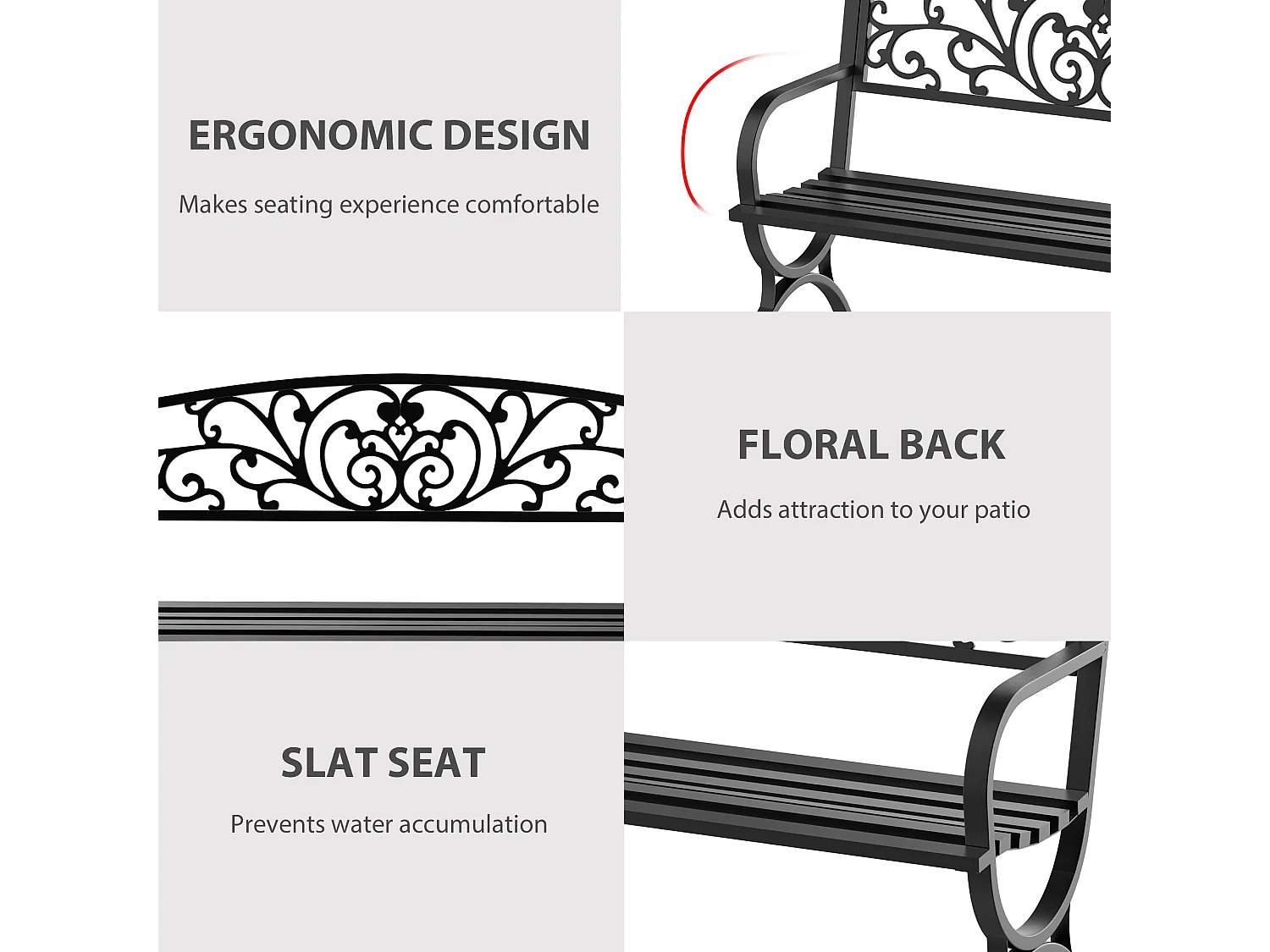 Yota Nile 127cm Powder Coated Steel Garden Bench Black