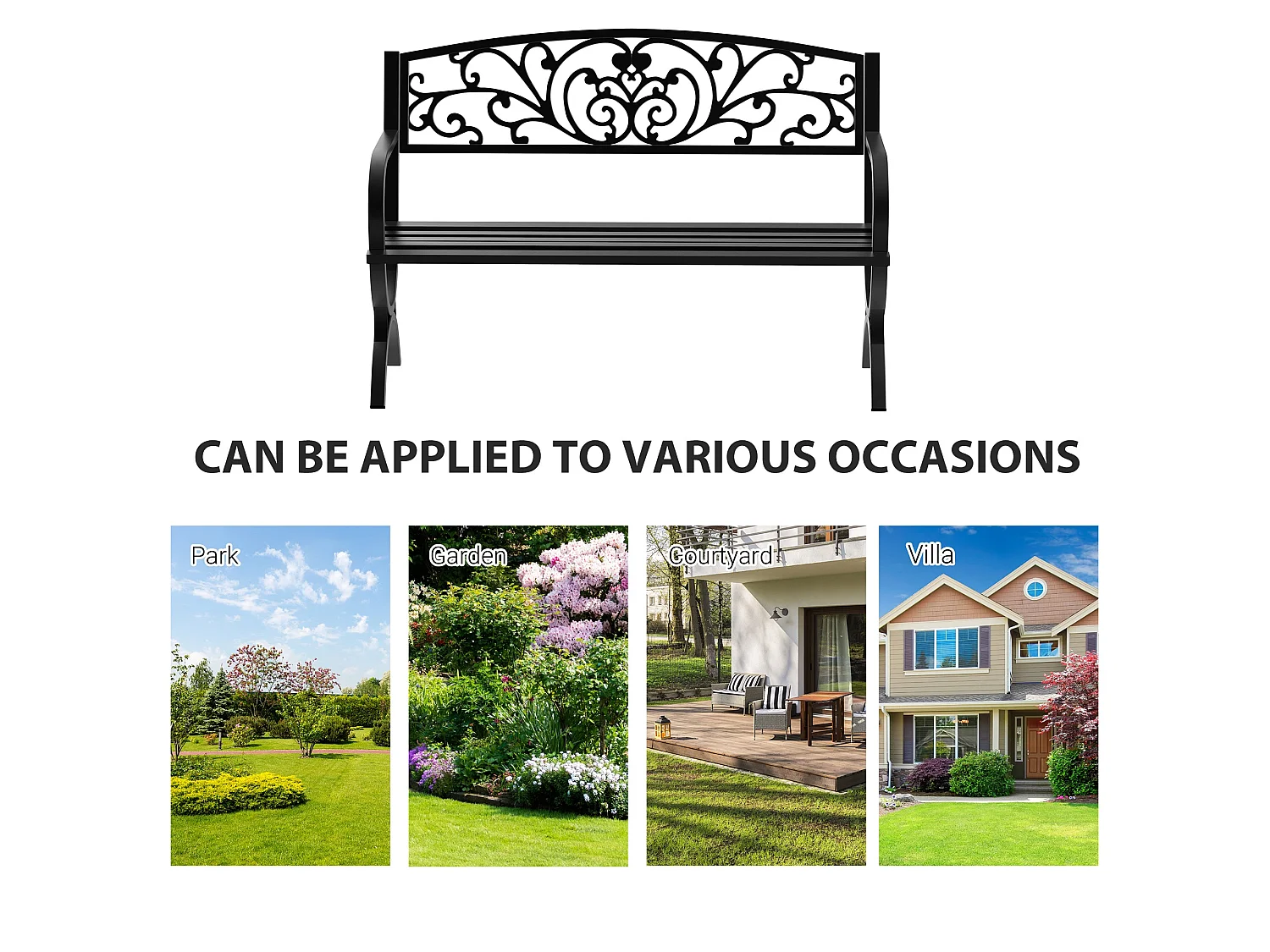 Yota Nile 127cm Powder Coated Steel Garden Bench Black