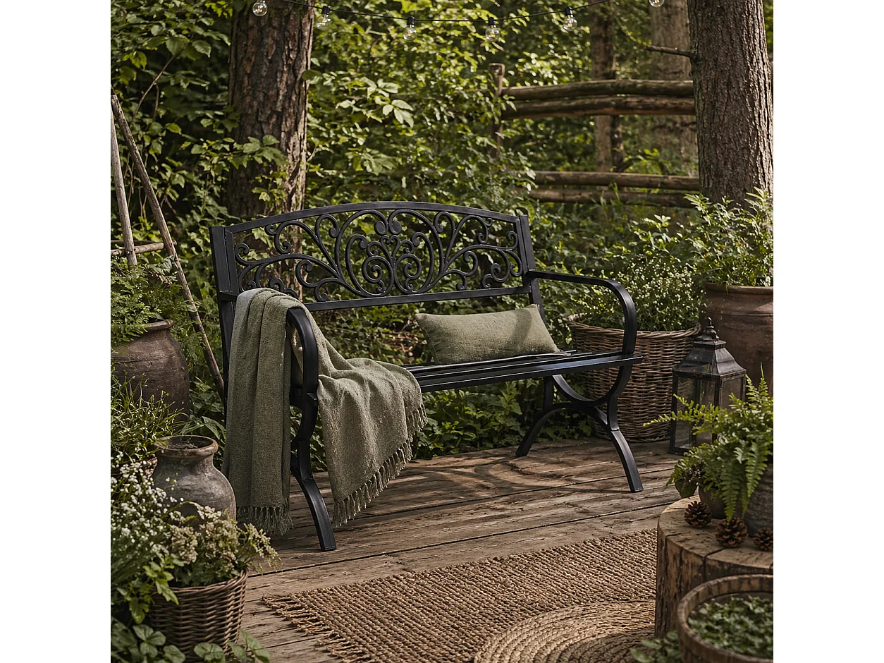 Yota Nile 127cm Powder Coated Steel Garden Bench Black