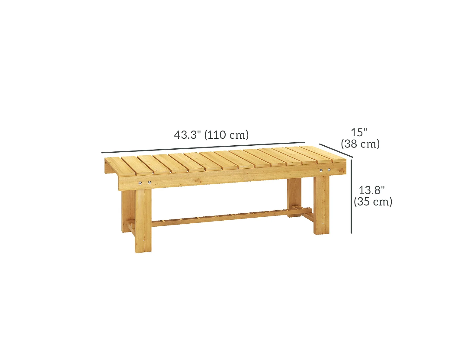 Nika Fir Wood 2 Seater Bench 110 x 38 x 35cm