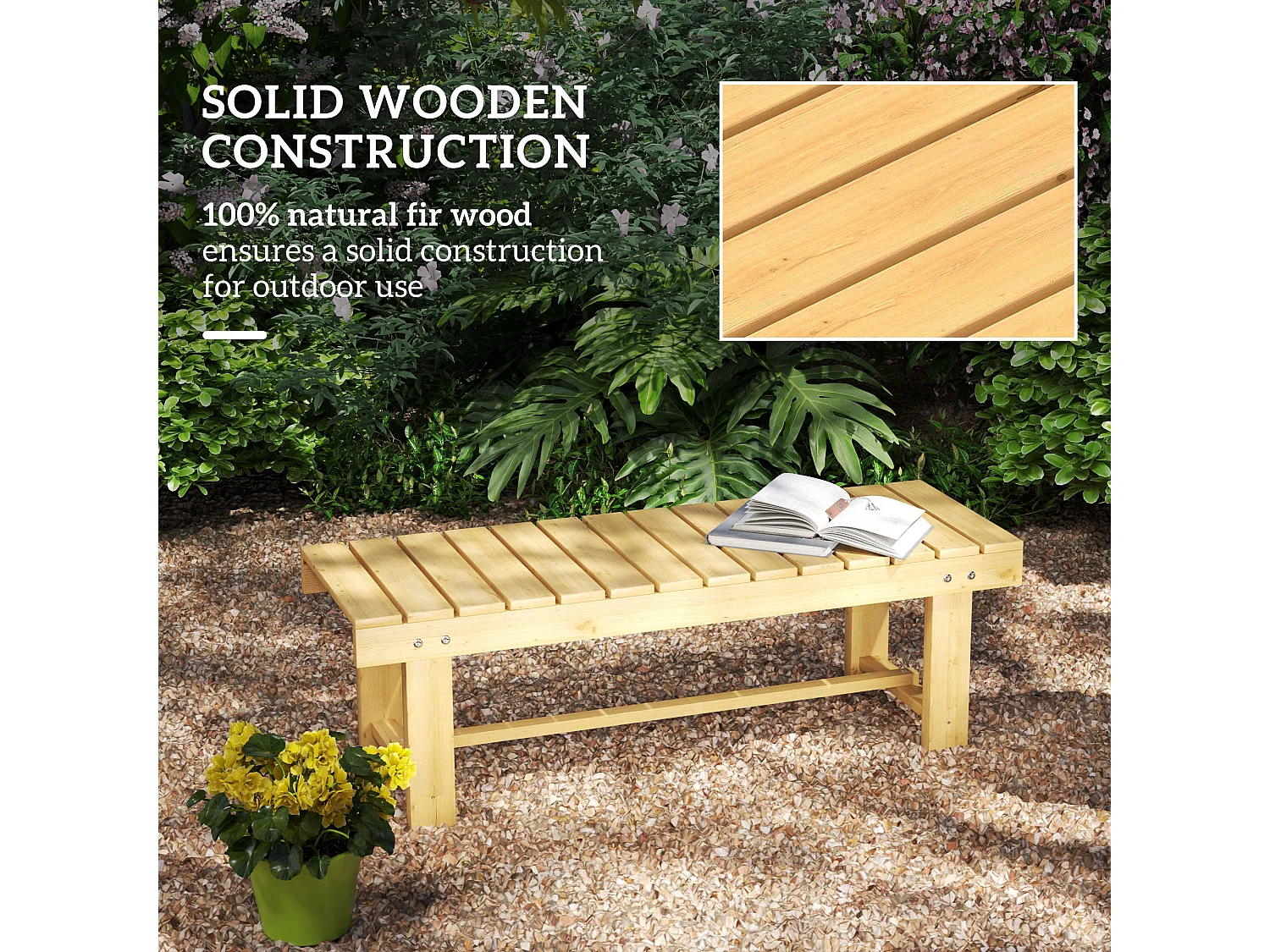 Nika Fir Wood 2 Seater Bench 110 x 38 x 35cm