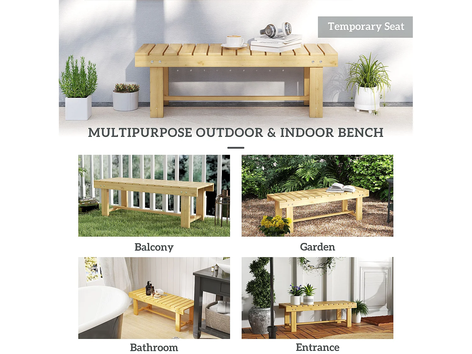 Nika Fir Wood 2 Seater Bench 110 x 38 x 35cm