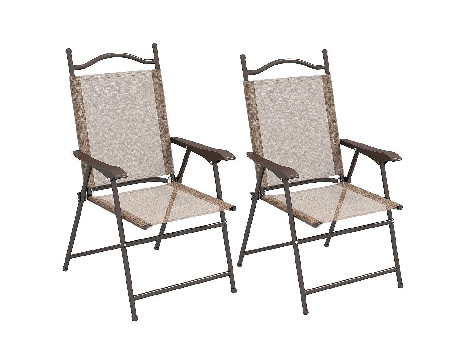 Hazivi Set of 2 Cream Mesh and Brown Metal Folding Garden Chairs