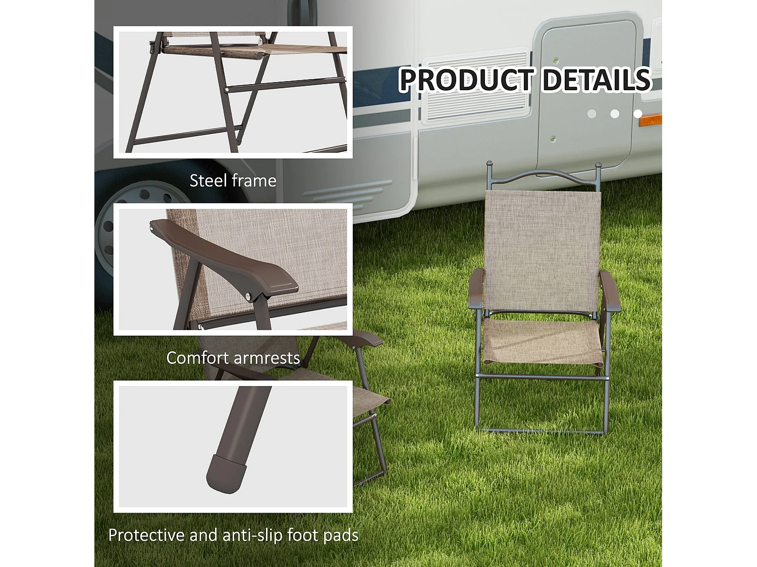 Hazivi Set of 2 Cream Mesh and Brown Metal Folding Garden Chairs