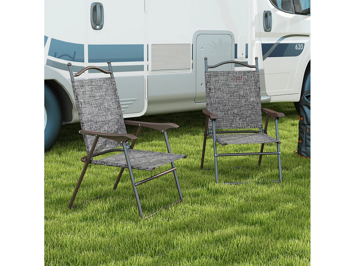 Set of 2 Grey Folding Garden Chairs Metal Frame Mesh Seats
