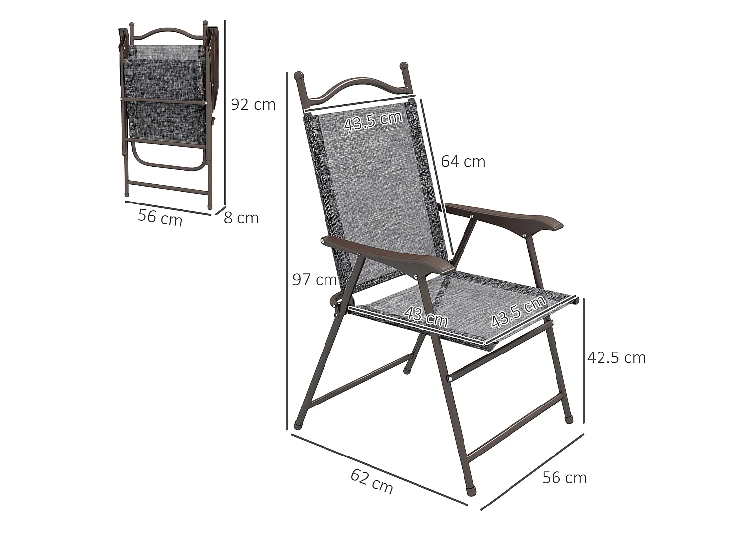 Set of 2 Grey Folding Garden Chairs Metal Frame Mesh Seats