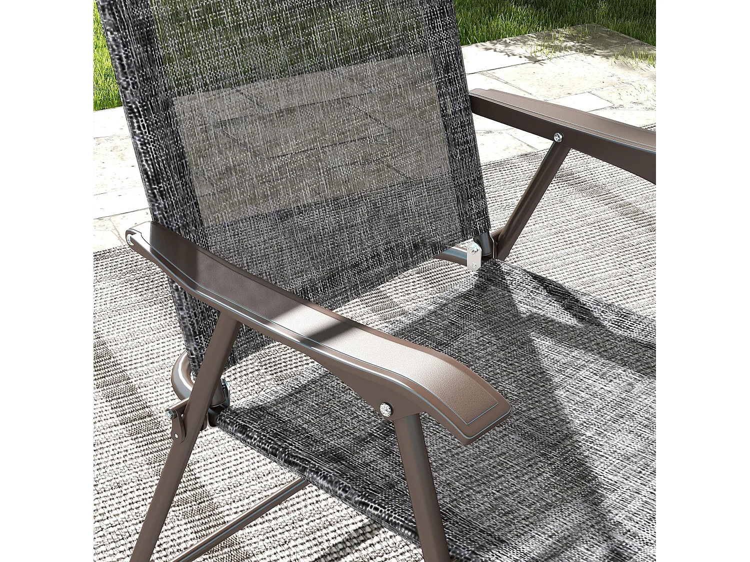 Set of 2 Grey Folding Garden Chairs Metal Frame Mesh Seats