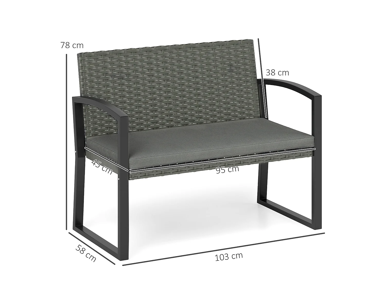 Haloka Rattan 2 Seater Outdoor Garden Bench Light Grey