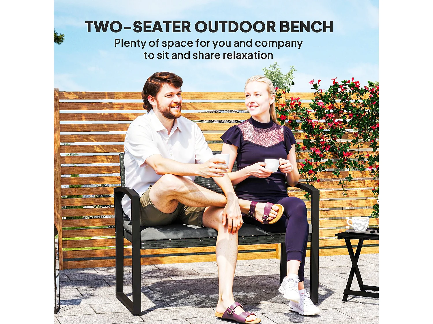 Haloka Rattan 2 Seater Outdoor Garden Bench Light Grey
