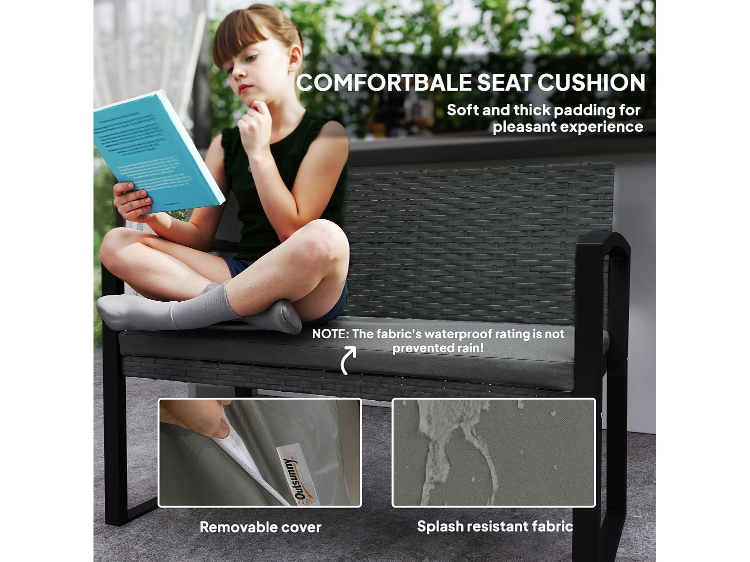 Haloka Rattan 2 Seater Outdoor Garden Bench Light Grey