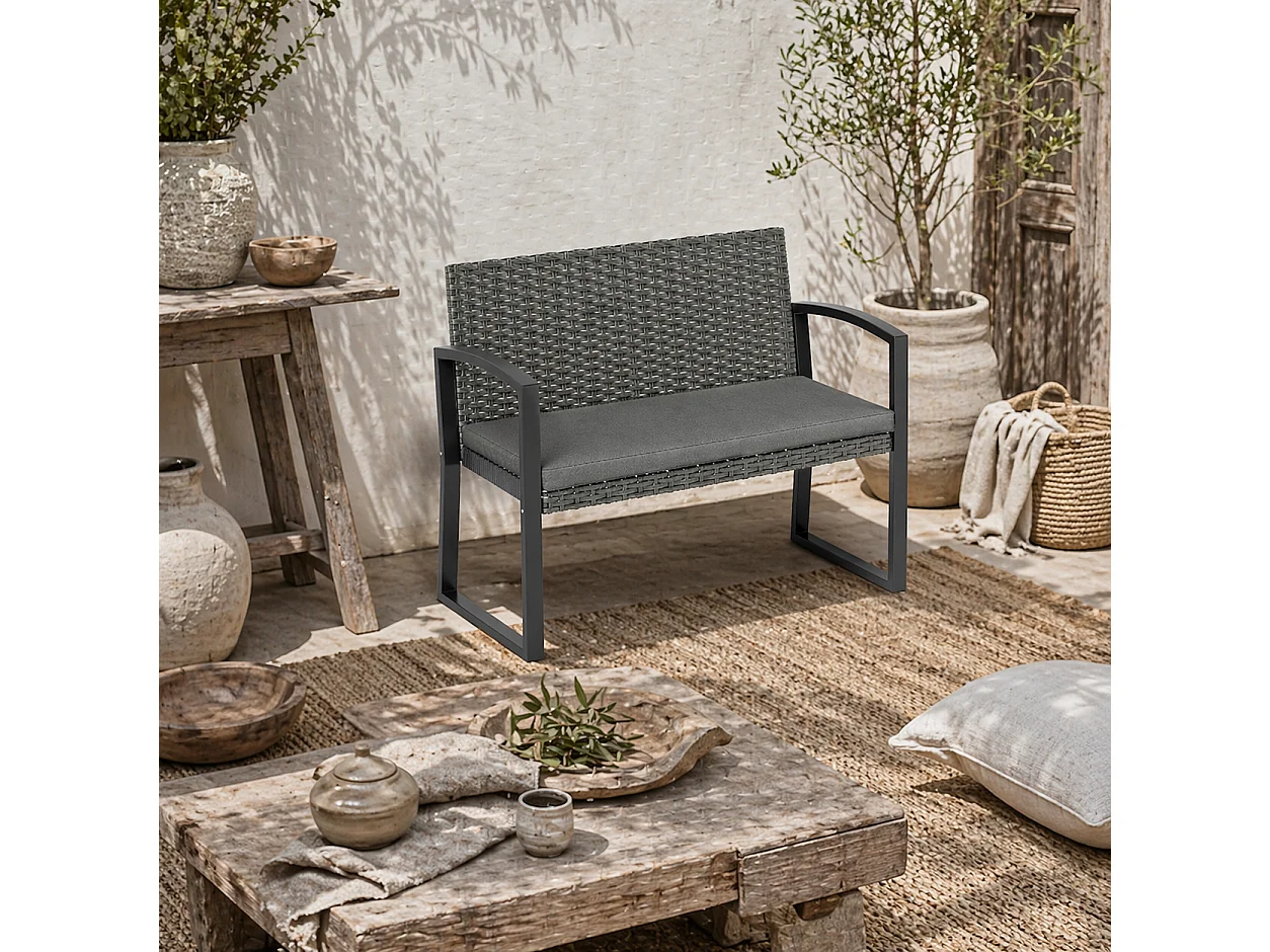 Haloka Rattan 2 Seater Outdoor Garden Bench Light Grey