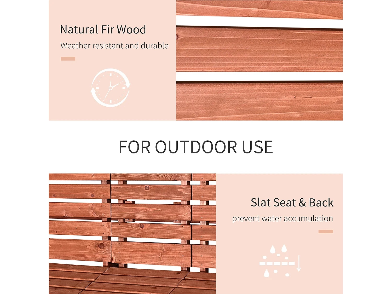 Marutta Fir Wood Convertible Garden Bench Expands 2 to 3 Seats
