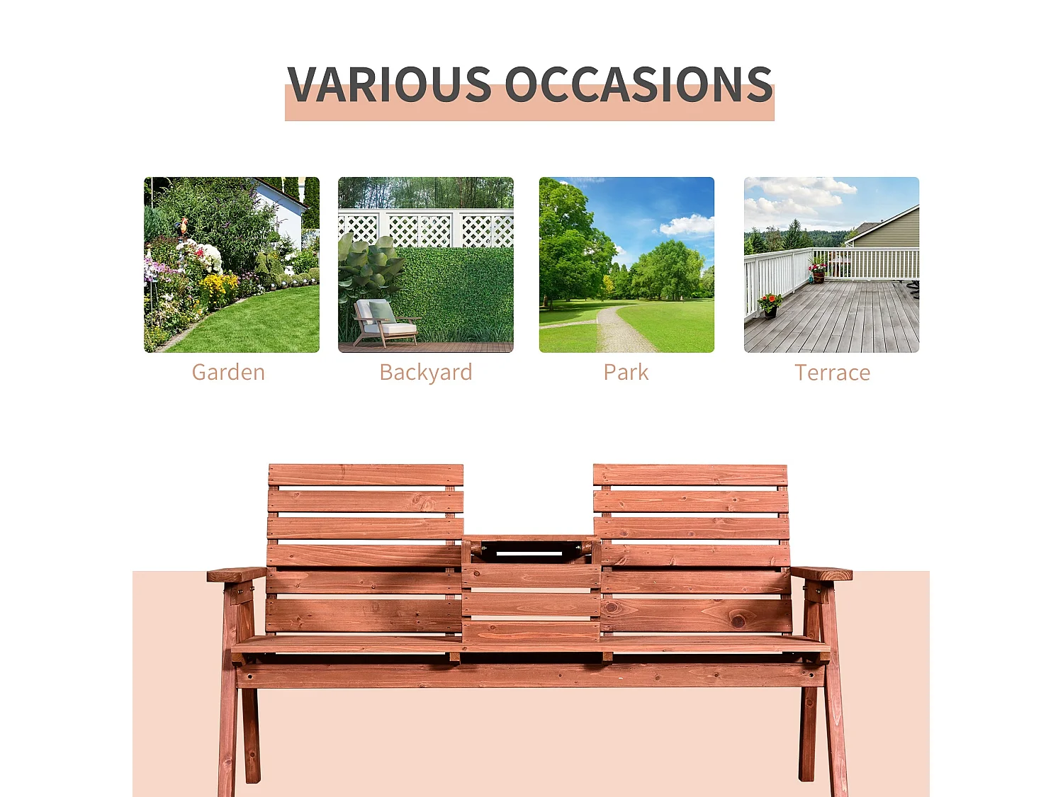 Marutta Fir Wood Convertible Garden Bench Expands 2 to 3 Seats