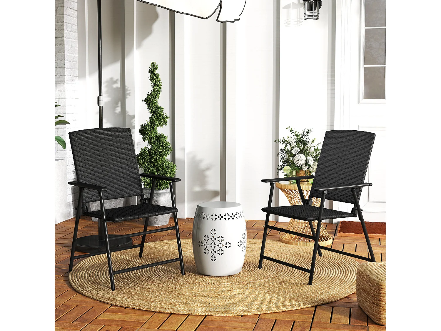 Luvaka Nene Black Rattan Folding Garden Chairs Set of 2