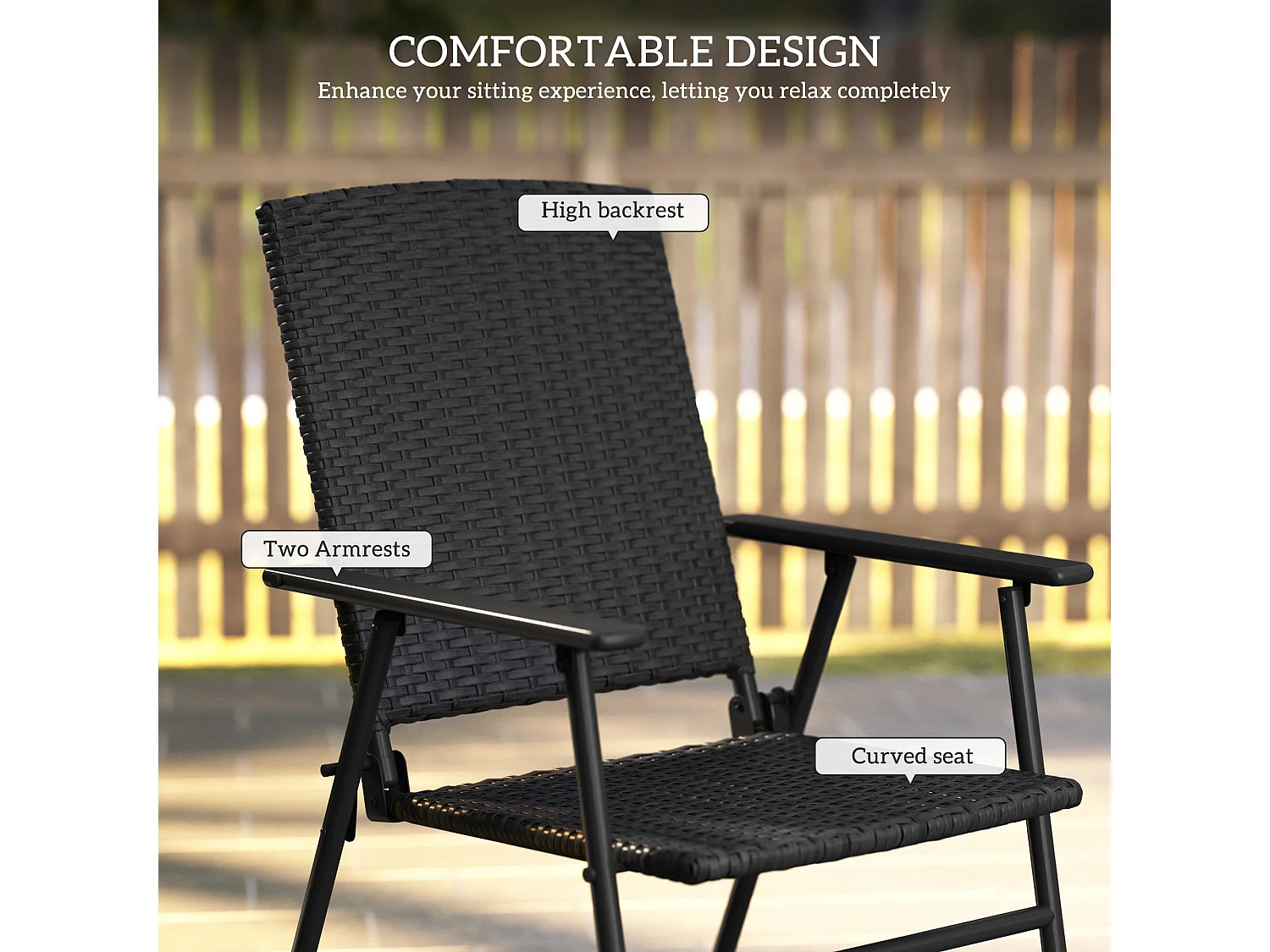 Luvaka Nene Black Rattan Folding Garden Chairs Set of 2