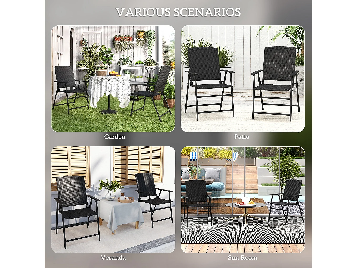 Luvaka Nene Black Rattan Folding Garden Chairs Set of 2