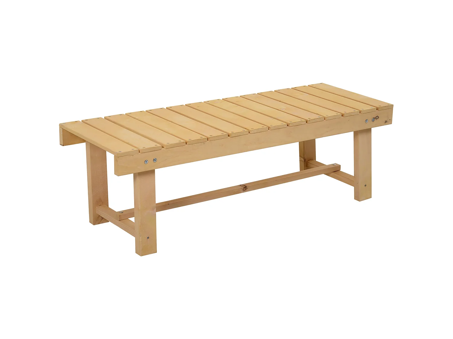 Liveba 110cm Fir Wood Natural Backless 2 Seater Garden Bench Set Slatted Seats