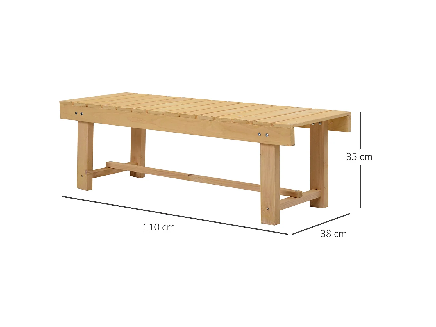 Liveba 110cm Fir Wood Natural Backless 2 Seater Garden Bench Set Slatted Seats