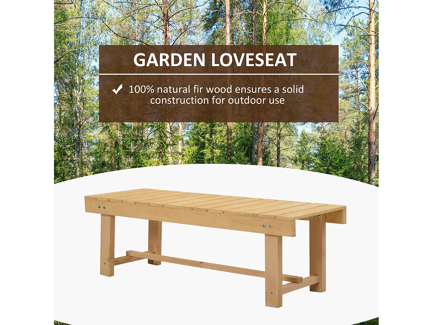 Liveba 110cm Fir Wood Natural Backless 2 Seater Garden Bench Set Slatted Seats