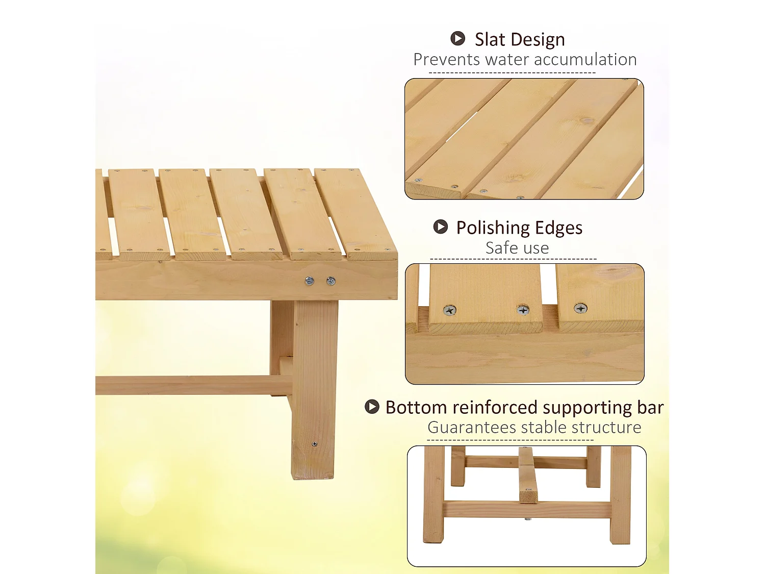 Liveba 110cm Fir Wood Natural Backless 2 Seater Garden Bench Set Slatted Seats