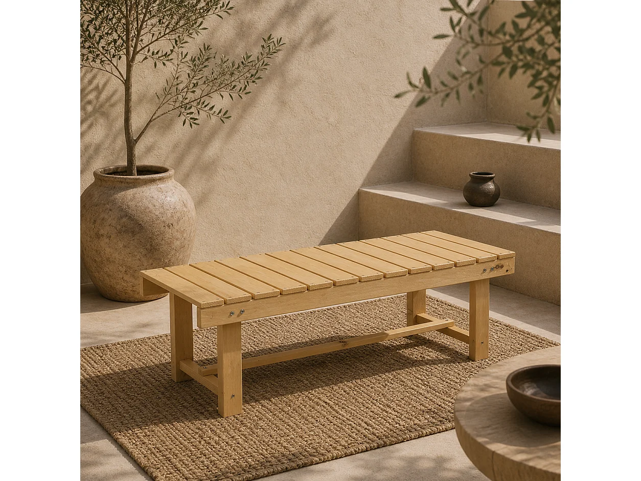 Liveba 110cm Fir Wood Natural Backless 2 Seater Garden Bench Set Slatted Seats