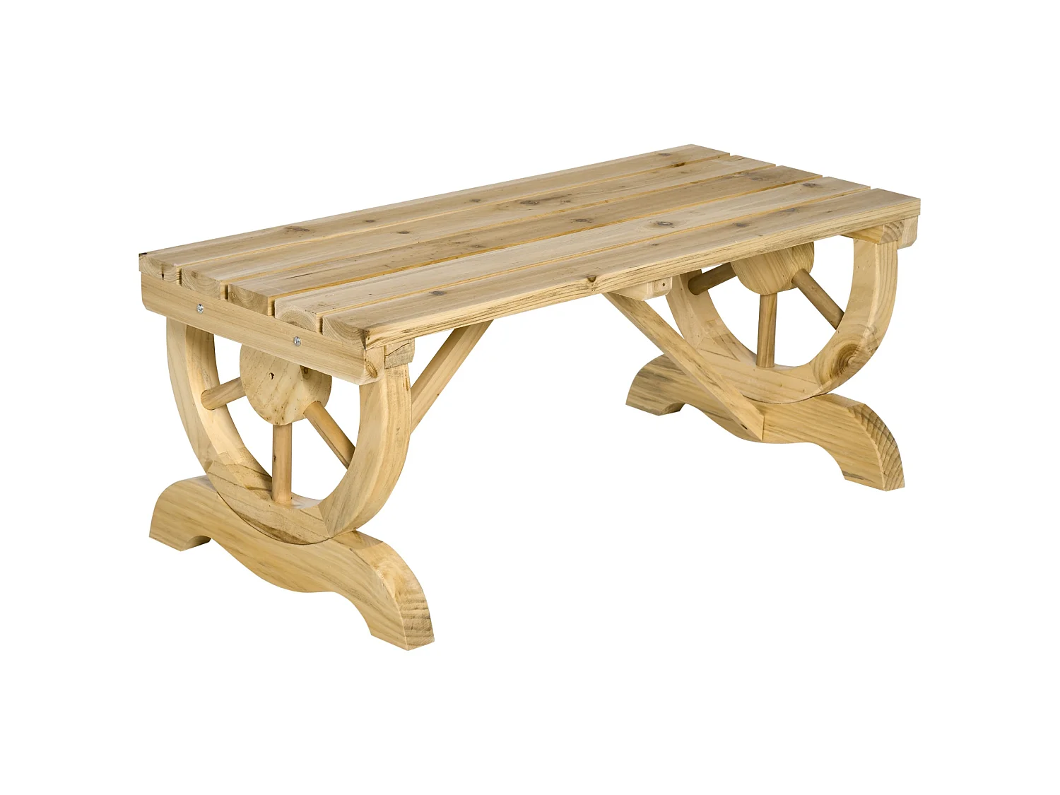 Bave Pana Rustic 2 Seater Garden Bench with Wagon Wheel Legs and Slatted Seat