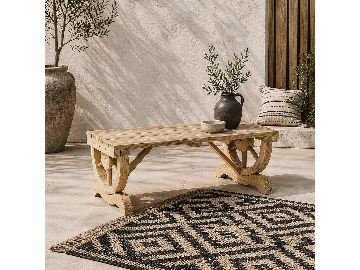 Bave Pana Rustic 2 Seater Garden Bench with Wagon Wheel Legs and Slatted Seat