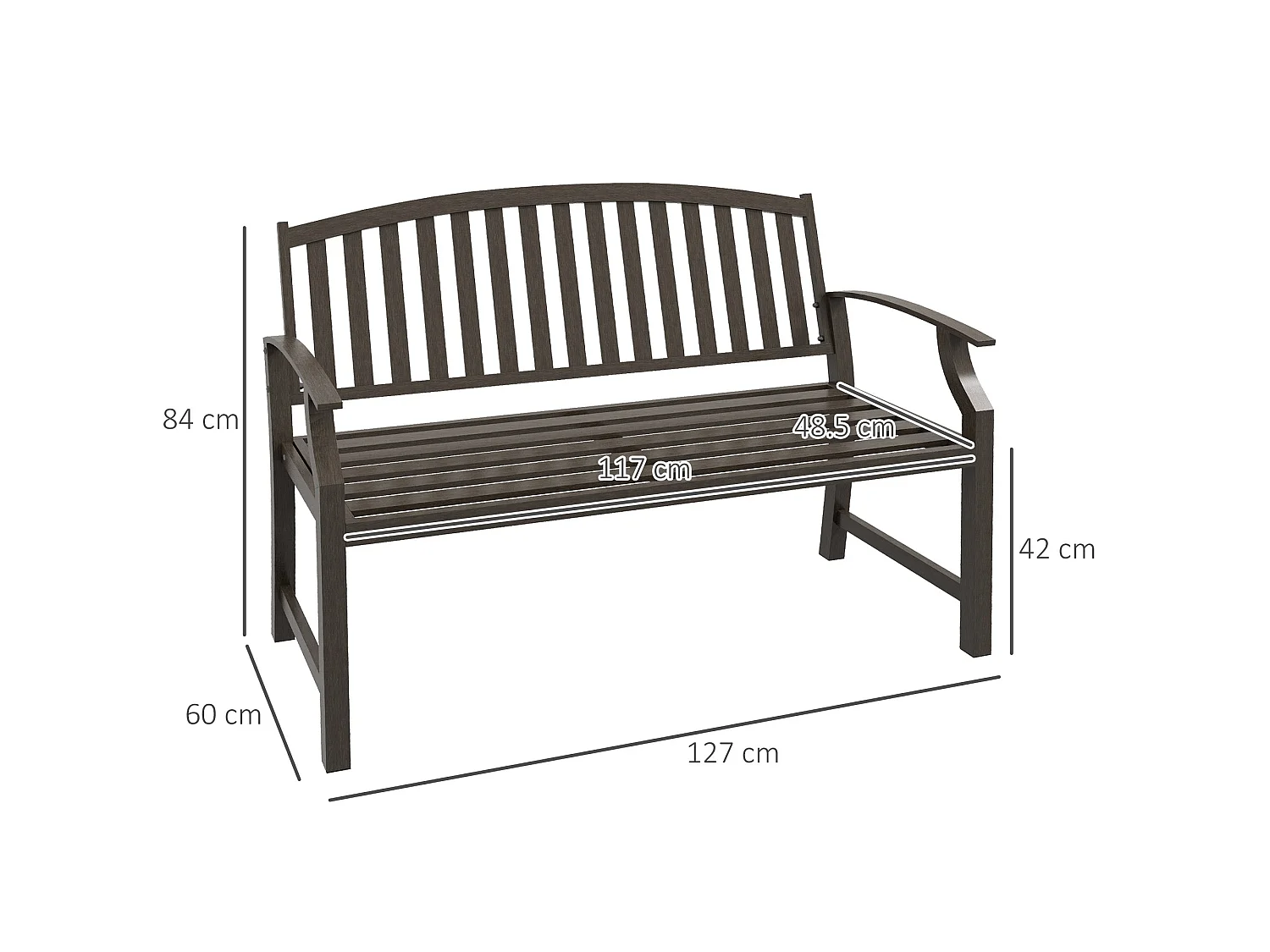 Lilu Metal 2 Seater Outdoor Garden Bench Brown Slatted Frame