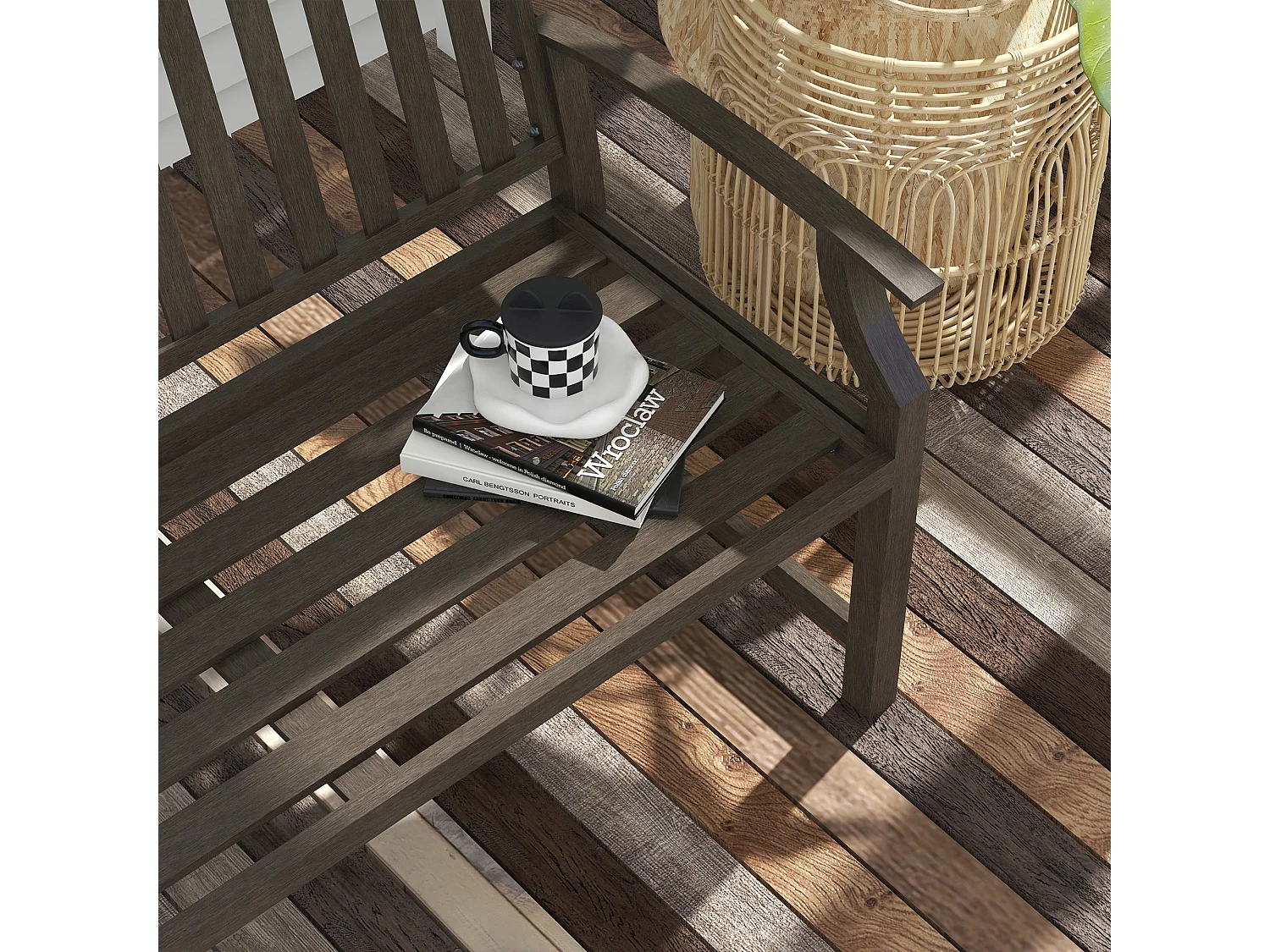 Lilu Metal 2 Seater Outdoor Garden Bench Brown Slatted Frame