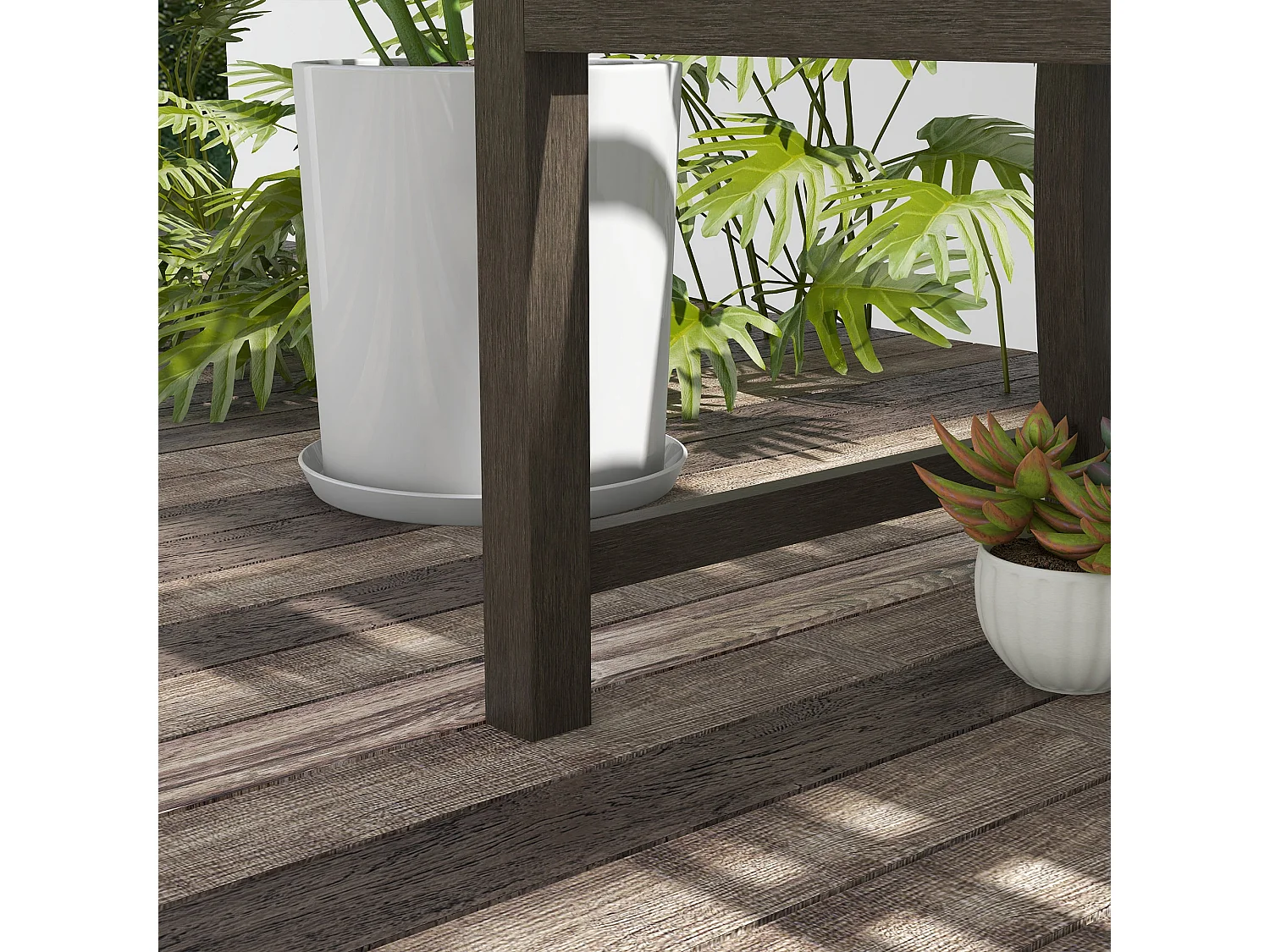 Lilu Metal 2 Seater Outdoor Garden Bench Brown Slatted Frame