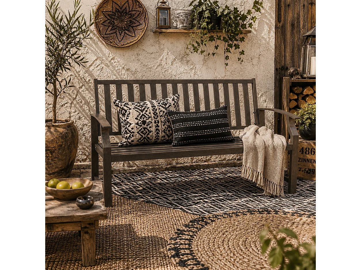 Lilu Metal 2 Seater Outdoor Garden Bench Brown Slatted Frame