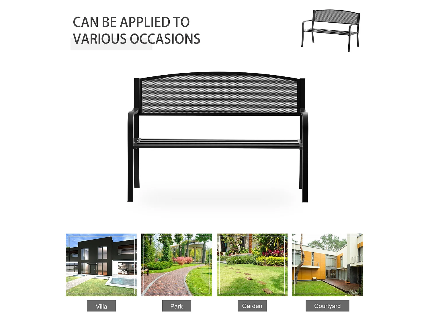 Zirila 2 Seater Steel Outdoor Garden Bench Black Mesh Antique Inspired