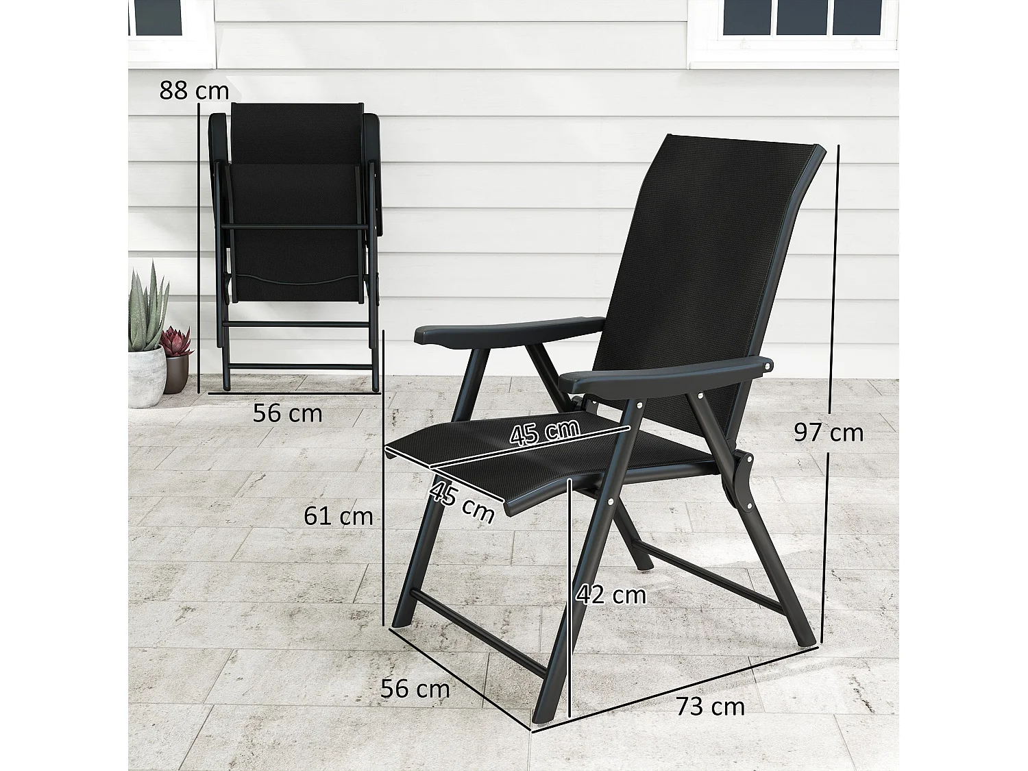 Sopazzi Set of 2 Black Folding Outdoor Chairs with Armrests