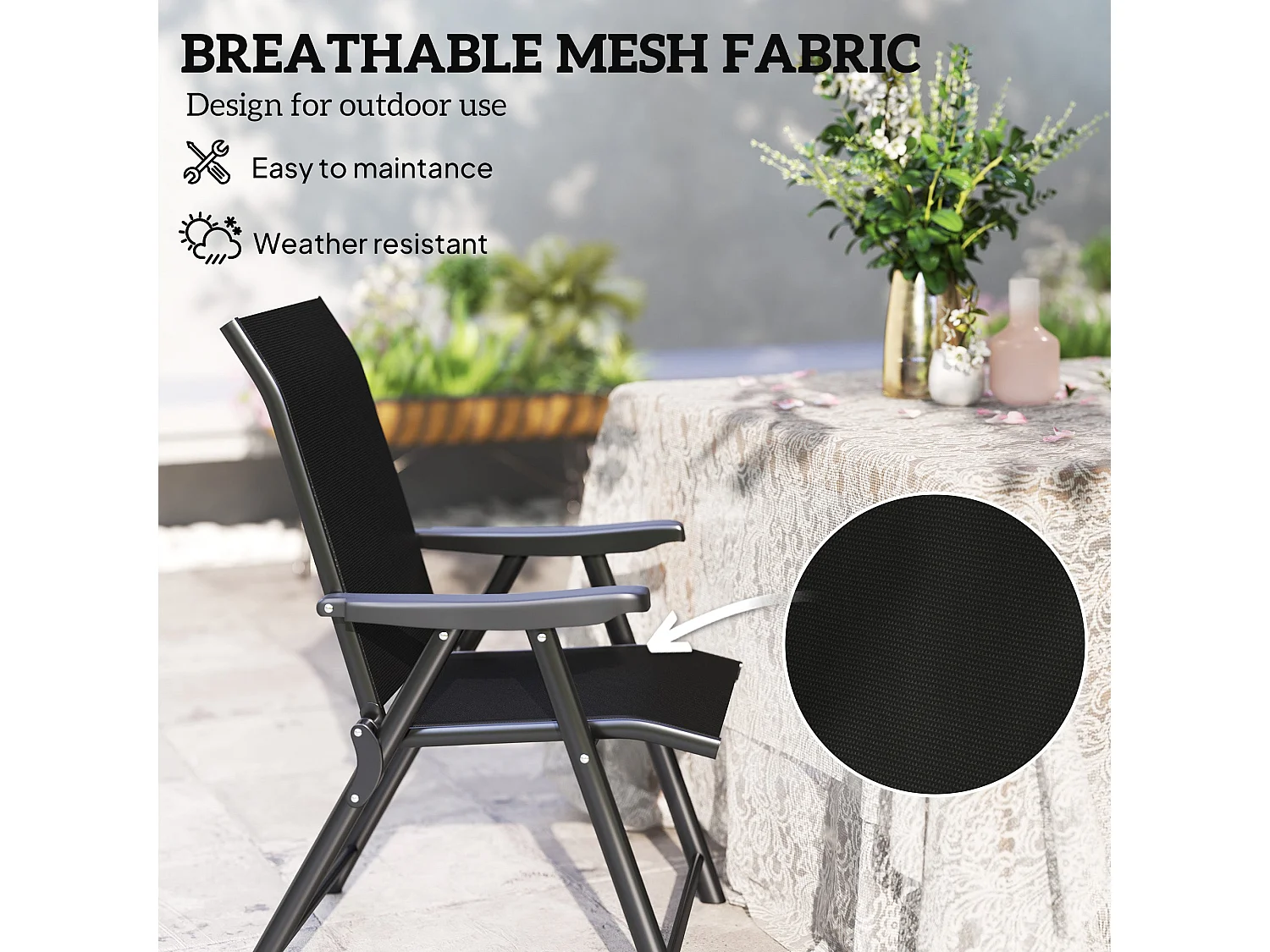 Sopazzi Set of 2 Black Folding Outdoor Chairs with Armrests