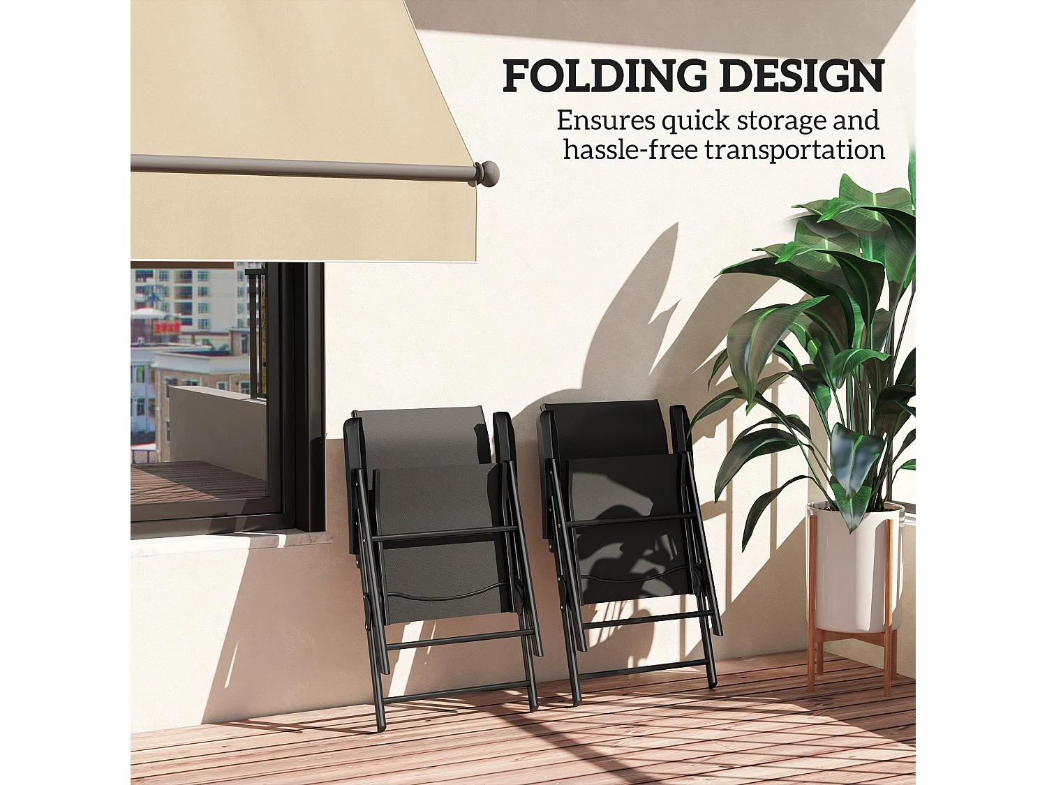 Sopazzi Set of 2 Black Folding Outdoor Chairs with Armrests