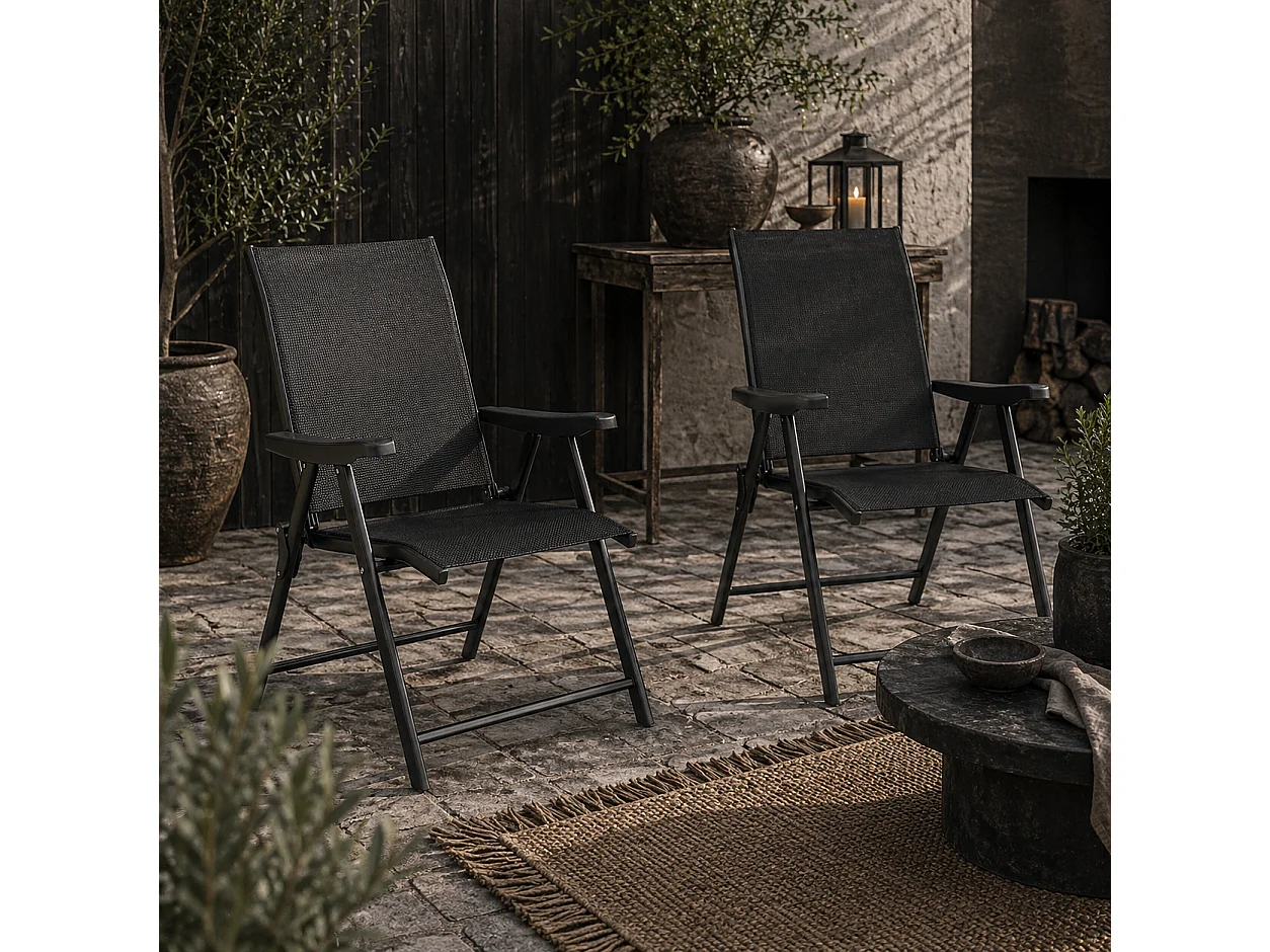 Sopazzi Set of 2 Black Folding Outdoor Chairs with Armrests