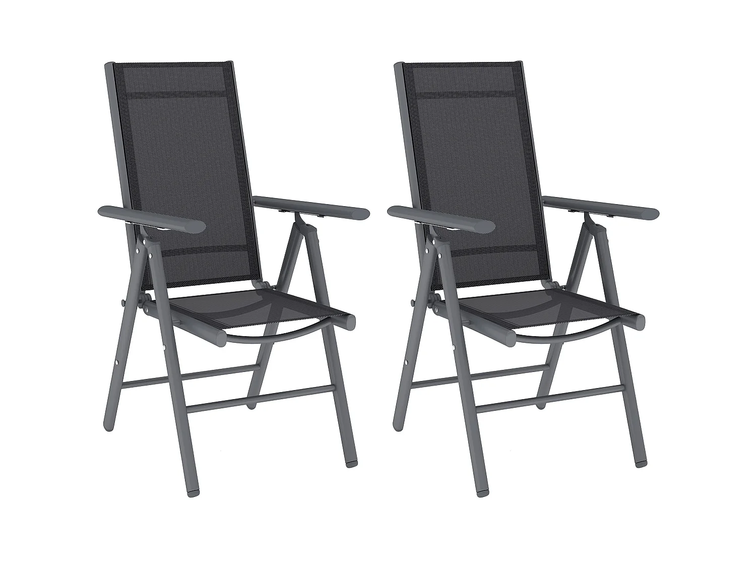 Set of 2 Dark Grey Aluminium Folding Garden Dining Chairs with Breathable Mesh