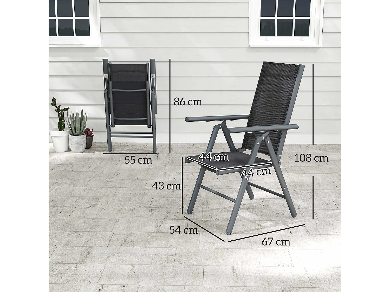 Set of 2 Dark Grey Aluminium Folding Garden Dining Chairs with Breathable Mesh