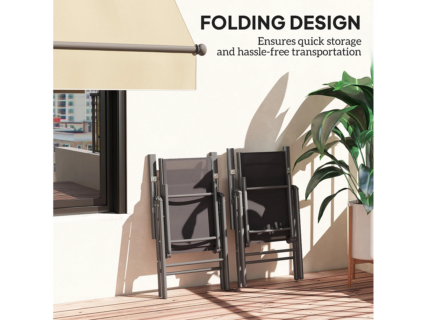 Set of 2 Dark Grey Aluminium Folding Garden Dining Chairs with Breathable Mesh