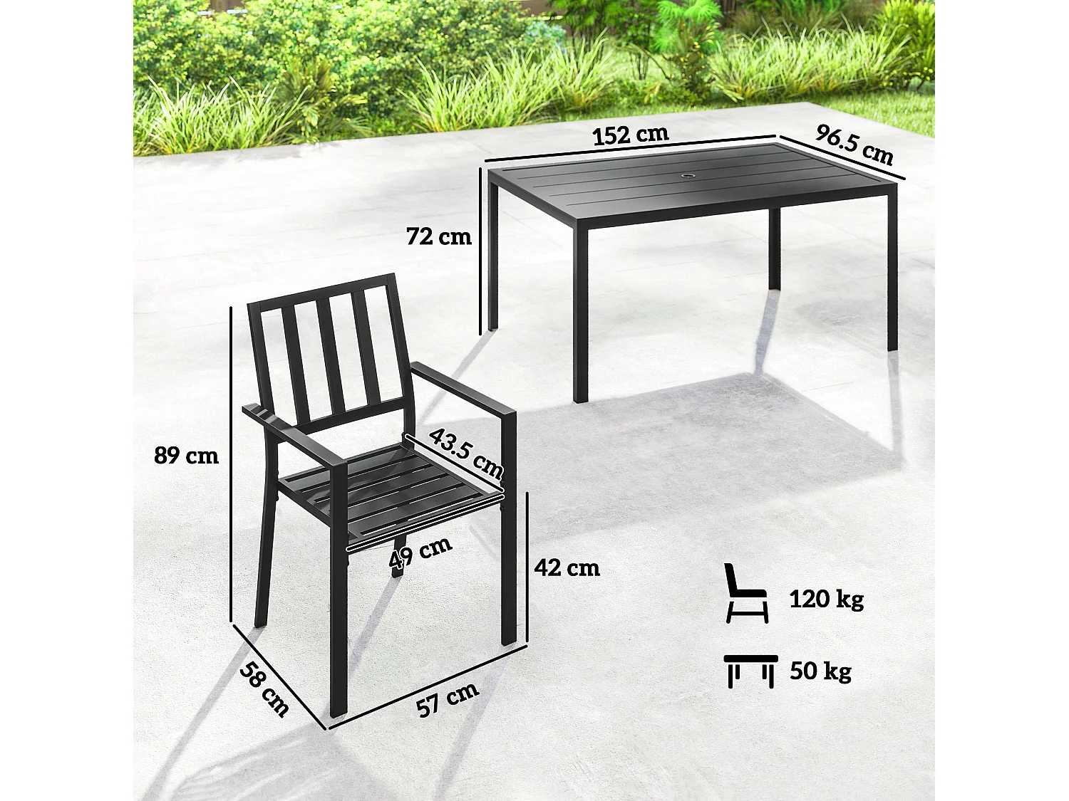 Tatare 6 Seater Metal Garden Dining Set with Parasol Hole