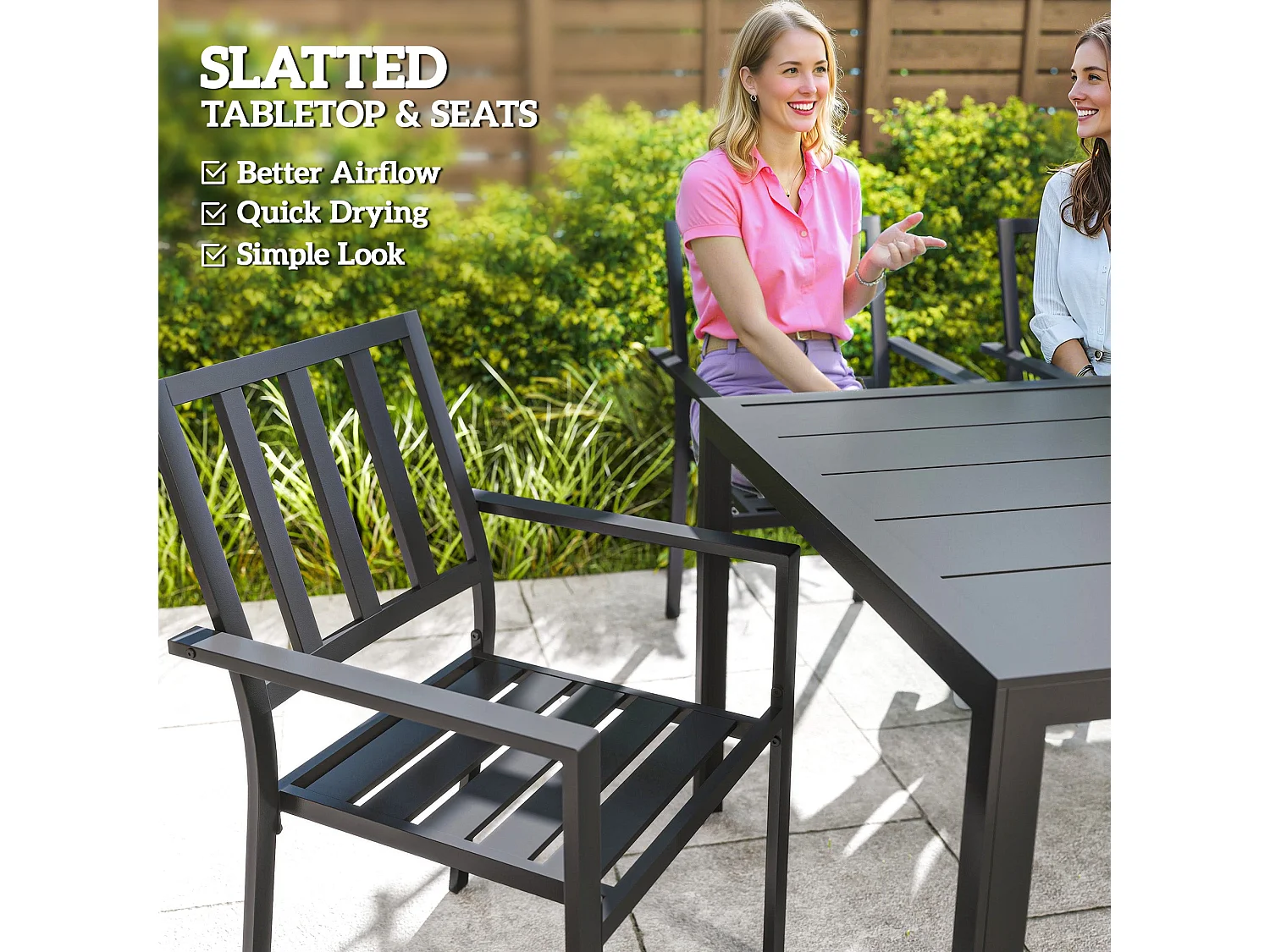 Tatare 6 Seater Metal Garden Dining Set with Parasol Hole